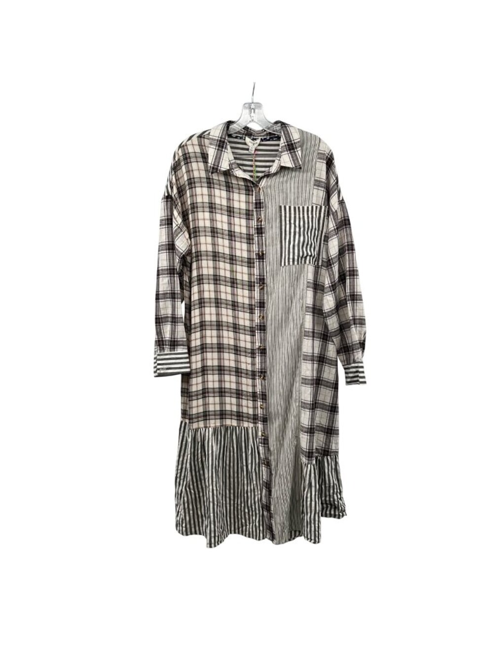 Umgee Plaid Midi Shirt Dress Button Up Multicolor Long Sleeve Size Medium New